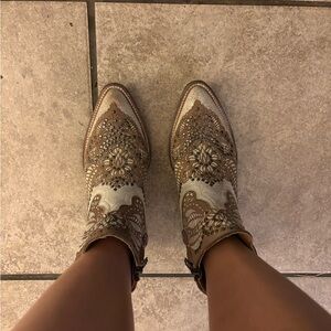 Old Gringo Brown and Cream Embellished Ankle Boots